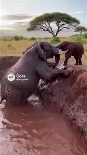 #ElephantRescue #BabyElephant #WildlifeVideo #4KUltraHD #AnimalTeamwork #NatureScene #cat