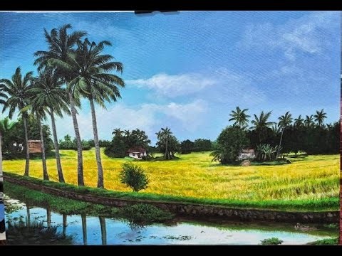 Acrylic landscape painting #paddy field #drawing #art #tutorial #puthaiyal