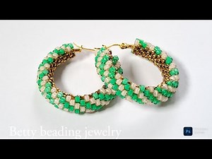 Peyote stitch beaded Hoop Earring with 2 size seedbeads DIY tutorial