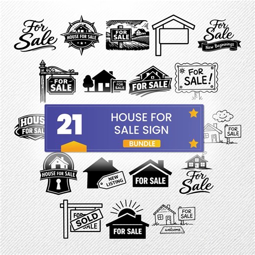 House for Sale Sign SVG Bundle | 21 Real Estate Clipart | PNG Eps PDF Dxf | Vector Drawings - Etsy