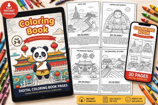 China Coloring Book for Kids, Printable Coloring Pages, Educational Activity, Great Wall, Homeschool Worksheet, Instant Download, Ages 3-8 - Etsy