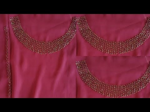 How to design simple dress/ designer neckline recreating/ Embroidered neckline Tutorial