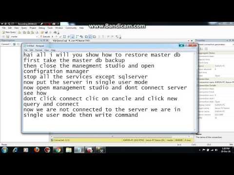 Restoring Master DB---Single user Mode Using GUI:SQL SERVER DBA