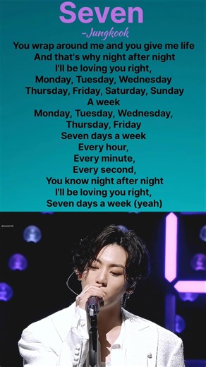 Seven – Jung Kook|BTS (lyrics song) #bts #jungkook #btsarmy #jungkookseven #sevenjungkook #ytshorts