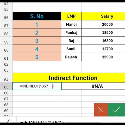 Indirect Function in Excel #excel #mstechtricks #mstecht #education #shorts