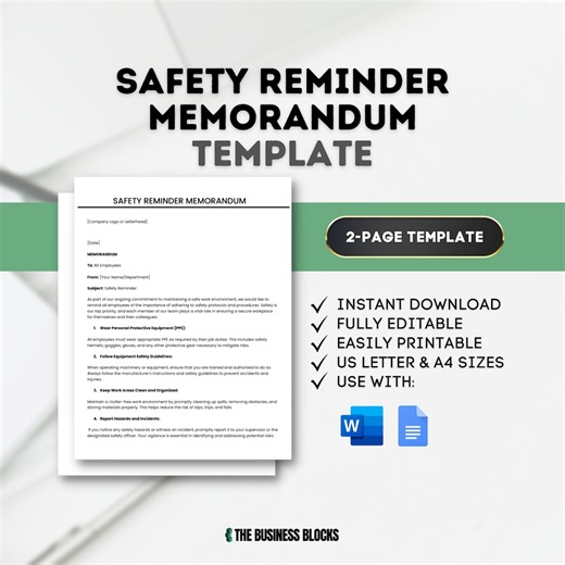 Safety Reminder Memo Template: Editable Workplace Form (digital Download) - Etsy