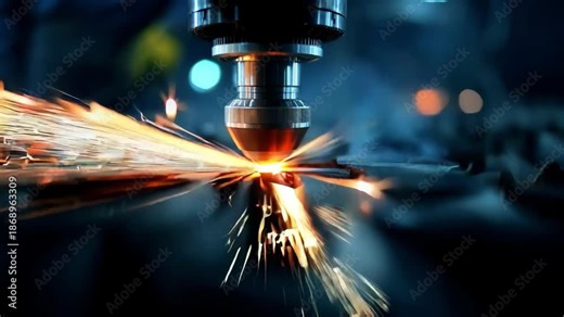 Mid shot of CNC automated cutting machine precisely shaping metal sheets with sharp accuracy in an industrial setting.