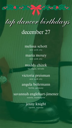 Livin’ That Tap Life on Instagram: "🎂 TAP DANCER BIRTHDAYS: December 27 Happy birthday to: ••••• Melissa Schott (@themelissaschott) - New York City [originally from Indianapolis, Indiana; beloved, award-winning tap dancer, singer, and actress on Broadway; was a tap instructor in Indy; “one hell of a tap dancer,” according to Lisa Gauthier of Nuvo (www.melissaschott.com)] 🎵 Maria Moxey (@maria.moxey) - New York City [originally from Mobile, Alabama; @fordhamuniversity graduate, was an Alvin Ail