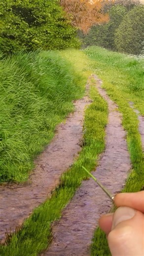 13K views · 385 reactions | Oil painting by artist @mjspaintings — a breathtaking landscape capturing the serenity of a countryside path after rain. Every brushstroke brings the wet earth, lush grass, and golden light to life with stunning realism. #oilpainting #landscapepainting #realismart #artprocess #natureinspired | Oil Masters | Facebook