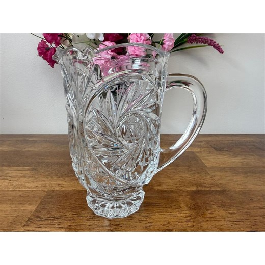 Vintage Cut Crystal Pitcher Starburst Pattern Heavy Glass Water Jug Barware - Etsy