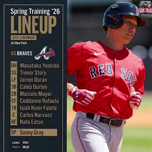 Good morning, The Red Sox are back in action today taking on the Braves at JetBlue Park Sonny Gray gets the start and the Sox welcome back Masataka Yoshida to the line up Catch the game on NESN or listen to the game WEEI then come back later for the Daily Red Sox Wrap Up #redsox #mlb #baseball #florida #boston
