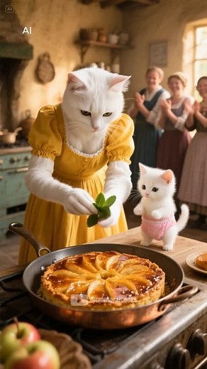Mama cat cooks Tarte Tatin in Lamotte-Beuvron #food #cooking #shorts | Mama Cat Cooks