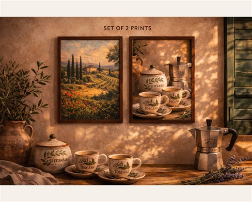 Tuscan Coffee Wall Art Set of 2 Printable, Italian Kitchen Decor, Coffee Bar Prints, Rustic Coffee Art, Mediterranean Kitchen Wall Decor - Etsy