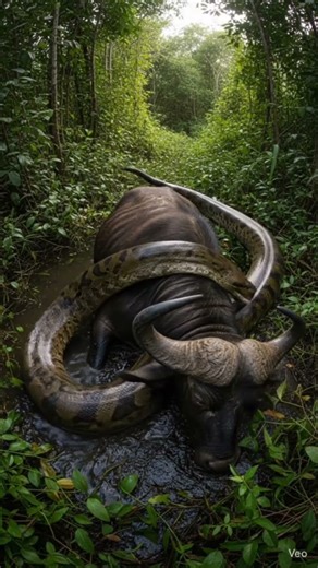 Epic Battle in the Wild: Python Ambushes Buffalo” #wildlifeentertainment