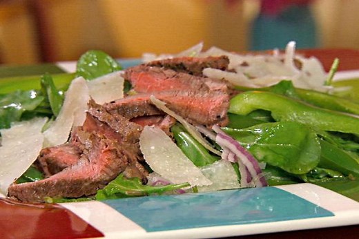 Arugula Salad with Steak, Shaved Parmesan and Lemon Vinaigrette