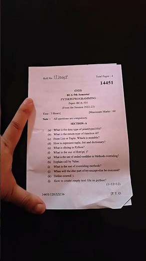 Bca Python Programming question paper 2023-MMDU