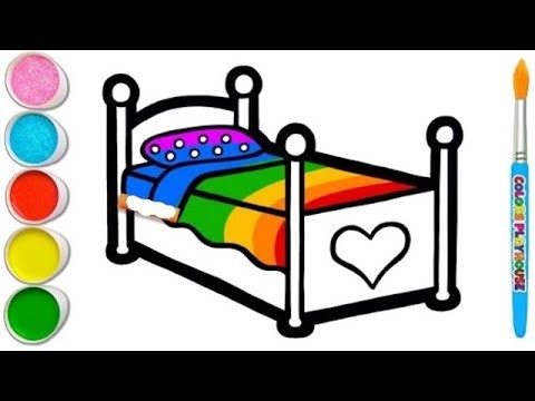 Bed drawing for kids, let's draw, painting and Coloring drawing for kids and toddlers, child Art