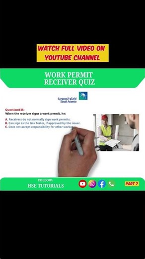 Aramco Work Permit Receiver Exam Quiz#35 #shorts #wpr