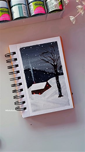 Winter Season Snowy Acrylic Painting | Easy Winter Landscape Art -Snowfall Acrylic Tutorial #shorts