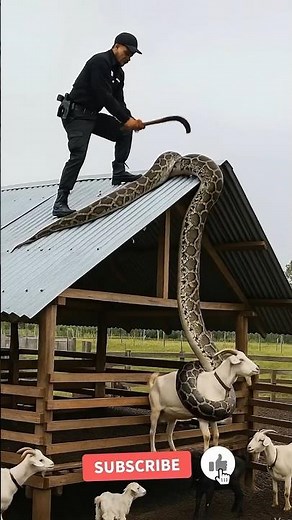 Giant Python Attacks Goat – Brave Officer Fights to Save the Day #animals #shorts #pets