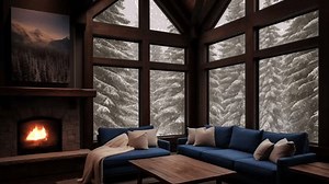 clip-1110608655-cozy-cabin-fireplace-beautiful-snowy-forest-view