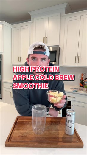 Apple Cold Brew Protein Smoothie Macros: 388 calories | 41g protein | 44g carbs | 2g fat Ingredients (1 serving): • Honeycrisp apple – 1 apple (frozen) • 0% Milkfat Vanilla Greek Yogurt (Chobani) – 1 cup • Cereal Milk Whey Protein (Legion) – 1 scoop • 100% Colombian Cold Brew Coffee (Kirkland Signature) – 325 ml • Cinnamon – to taste • Ice – optional Directions: • Freeze the apple ahead of time • Add frozen apple, Greek yogurt, protein powder, cold brew, and cinnamon to a blender • Blend until s