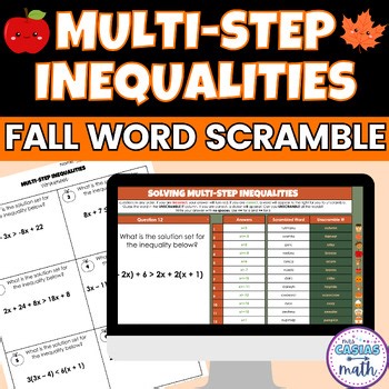 Solving Multi-Step Inequalities Algebra Fall Math Digital Activity and Worksheet