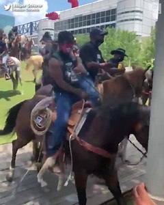 Dozens of demonstrators on horseback, including at least one wearing a “Black Cowboys Matter” shirt, joined Tuesday's massive protest in Houston. https://abcn.ws/2MqmOI2 | ABC News