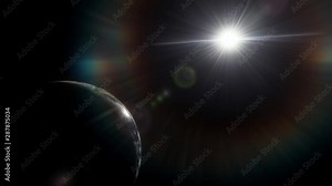 Simulation of Earth slowly rotating with Sun in the distance.