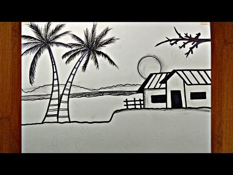 How to draw Sunset Scenery with Pencil Shading, Pencil Drawing for beginners