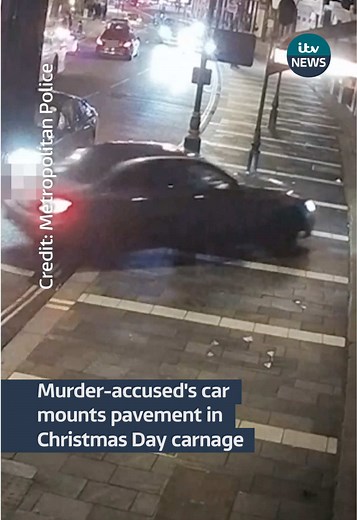 The moment a driver accused of murder mounted the pavement in his car has been shown to jurors at his trial. Anthony Gilheaney, 30, “left a trail of carnage” as he mowed down pedestrians in Shaftesbury Avenue in the early hours of Christmas Day last year. Footage also shows him injured and topless and attempting to attack passing cars. Gilheaney, from Harlow in Essex, is accused of murdering Aidan Chapman, 25, and three other counts of attempted murder. #itvnews