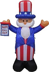 4 Foot Tall Patriotic Independence Day 4th of July Inflatable Uncle Sam Lighted Blowup Party Decoration for Outdoor Indoor Home Celebration Garden Yard Photo Prop