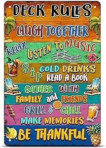 N Namesiss Deck Rules Sign, Deck Sign, Grill & Chill Make Memories Be Thankful 12x16 Inch Metal Sign, Funny Rules Sign, Porch Sign, Backyard Sign, Deck Metal Sign, Patio Sign, Home Decoration