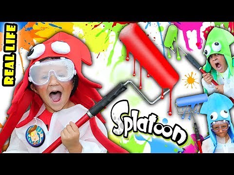 REAL LIFE SPLATOON CHALLENGE! 3 Minute Splat Roller Battle w Paint Balloons FUNnel Vision Mess