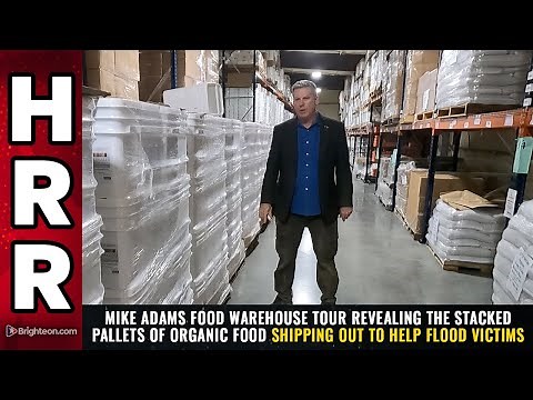 Mike Adams food WAREHOUSE TOUR revealing the stacked PALLETS of organic food...