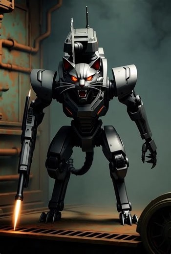 Futuristic Robot Cat in Battle Mode | Dark Sci-Fi Short #robotcat #tankcat #aivideo #cats