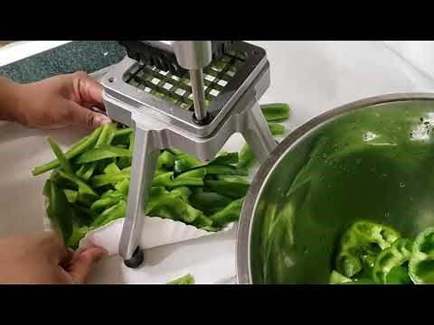 How to chop Bell Peppers with a vegetable chopper, cutter, bulk chopping, food prep, bulk prep