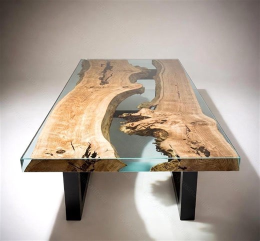 Luxury Live Edge River Dining Table, Epoxy Wood Table, Transparent Resin Art Furniture, Handcrafted Wood Table, Rectangle Dining Room Decor - Etsy UK