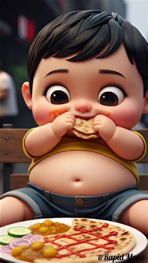 Cute Baby Eating Parota With Sabji/#shorts #cartoonfunnyai #babyeating #funny