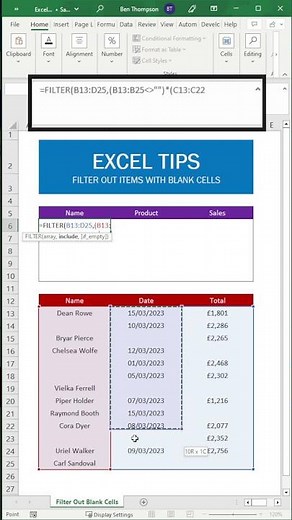 Excel Tutorial: Filter out Records with Blank Cells in Excel using Filter Function in Excel #shorts