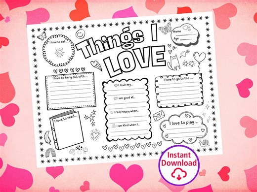 Things I Love Activity Sheet | Printable Worksheet | Self-love & Kindness Activity | Classroom, Home School INSTANT DOWNLOAD - Etsy