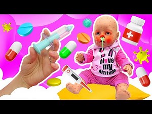 Baby dolls are ILL! Barbie takes care of the baby born doll. Role-play videos for kids. Dolls & Toys