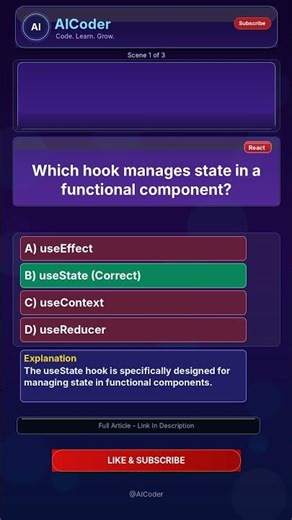 Which hook manages state in a functional component? | React Tips
