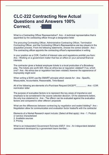 Clc222 Contracting New Actual Questions And Answers 100 Corr video