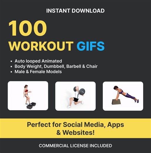 100 Fitness Exercise Gifs of Male & Female - Etsy UK