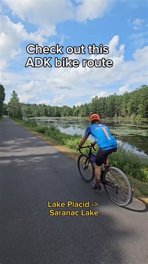 ADK Ice Cream Bike Route 👇 Start on the Adirondack Rail Trail in Lake Placid. The trail connects Saranac Lake and Lake Placid through a gravel pathway that turns to pavement when it reaches SL. You can also rent regular or e-bikes from local bike shops like @bikelakeplacid @highpeakscyclery and @placidplanetbicycles or on the Saranac Lake side at @sledandspoke or @silverbirchcycles Once in Saranac Lake head along route 3 to Bloomingdale to @teddysadk On the way back to Lake Placid soak in the v