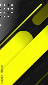 Diagonally moving yellow stripes of lines over black background. Abstract assorted geometrical shape like lines, circular ring, stripes of line and dots moving and growing motion graphics animation.