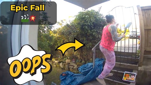 Woman twists ankle and falls down steps just moments after climbing them confidently