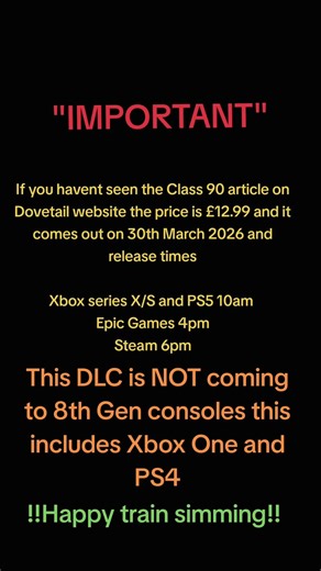 Train Sim World Class 90 coming out 30th March 2026