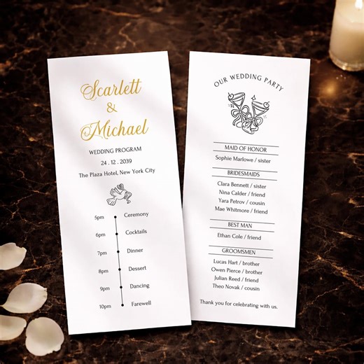 Luxury Minimalist Wedding Program Canva Template | Elegant Ceremony Timeline Card | Editable DIY Wedding Program (bd004) - Etsy UK